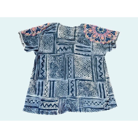 SUNDANCE Boho Short Sleeve V Neck Embroidered T Shirt Top Blouse Sz XL - Picture 6 of 8